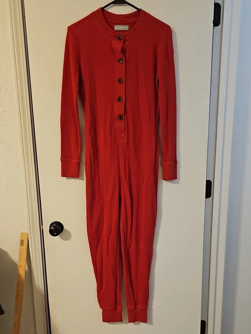 Everlane Waffle Knit Thermal Onesie Pajama Henley Color-Currant Size Medium